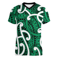 Aotearoa Maori Kowhaiwhai Women V-Neck T-Shirt Kakariki Puhoro and Patiki