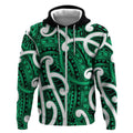 Aotearoa Maori Kowhaiwhai Zip Hoodie Kakariki Puhoro and Patiki