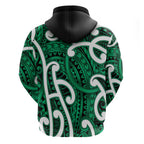 Aotearoa Maori Kowhaiwhai Zip Hoodie Kakariki Puhoro and Patiki