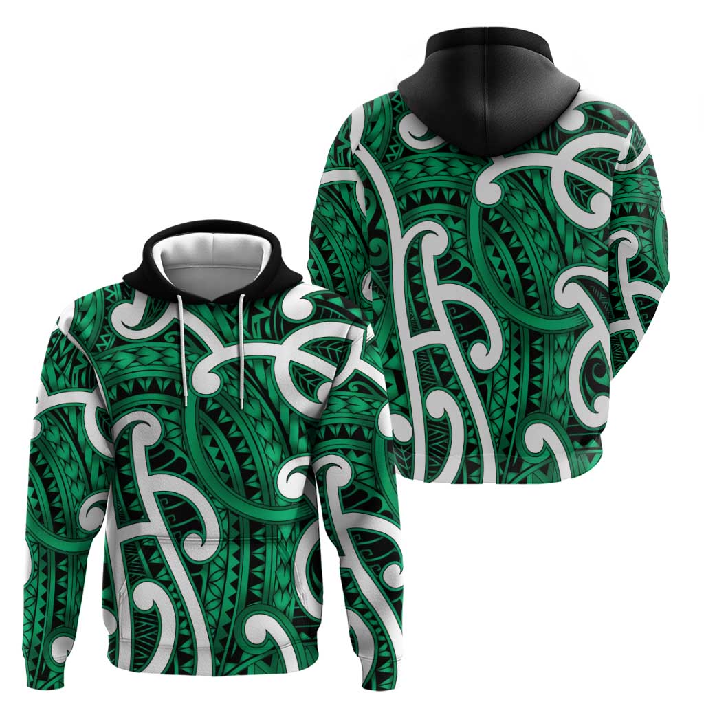 Aotearoa Maori Kowhaiwhai Zip Hoodie Kakariki Puhoro and Patiki