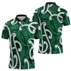Aotearoa Maori Kowhaiwhai Zipper Polo Shirt Kakariki Puhoro and Patiki