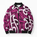 Aotearoa Maori Kowhaiwhai Bomber Puffer Jacket Mawhero Puhoro and Patiki