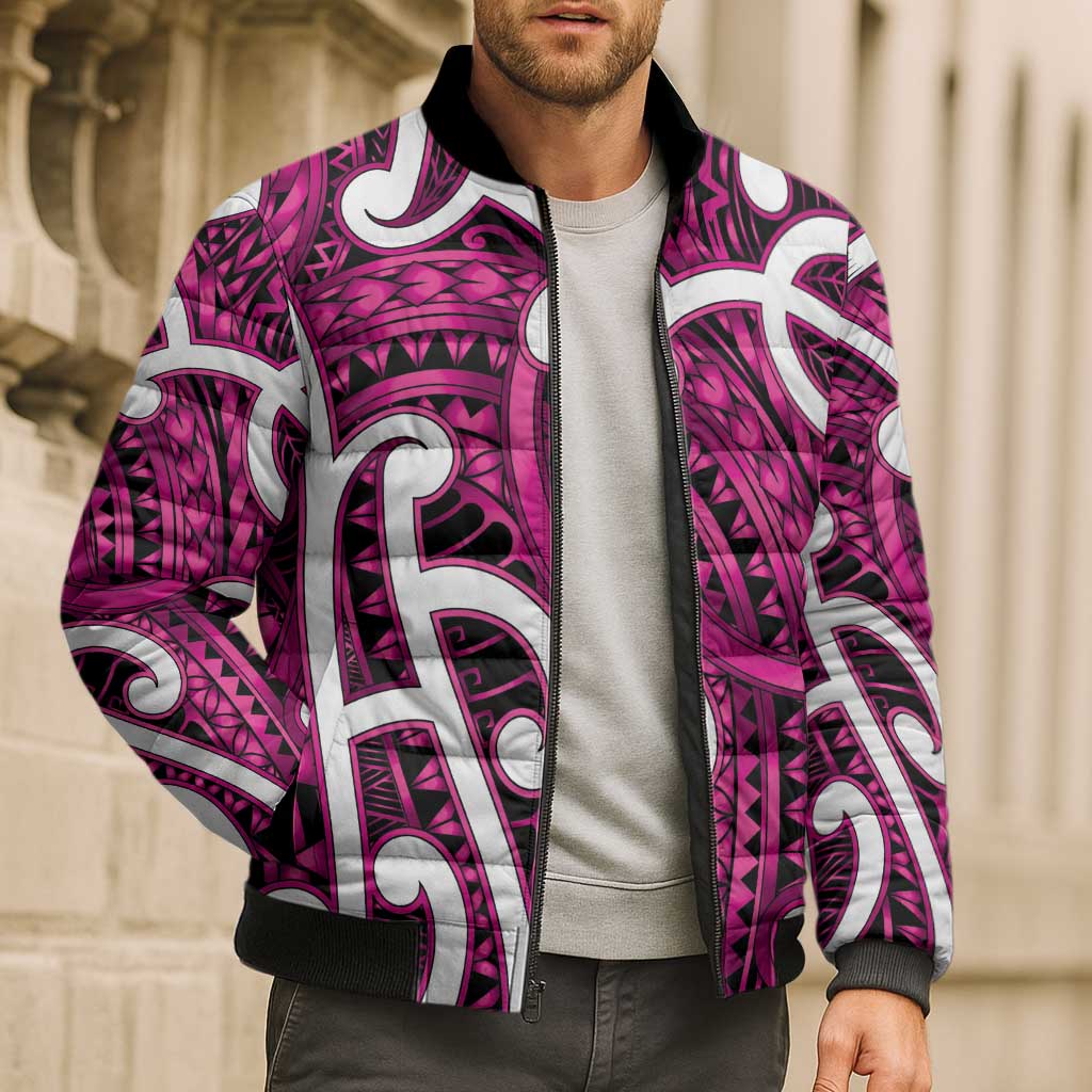 Aotearoa Maori Kowhaiwhai Bomber Puffer Jacket Mawhero Puhoro and Patiki
