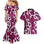 Aotearoa Maori Kowhaiwhai Couples Matching Mermaid Dress and Hawaiian Shirt Mawhero Puhoro and Patiki