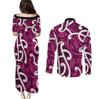 Aotearoa Maori Kowhaiwhai Couples Matching Puletasi and Long Sleeve Button Shirt Mawhero Puhoro and Patiki