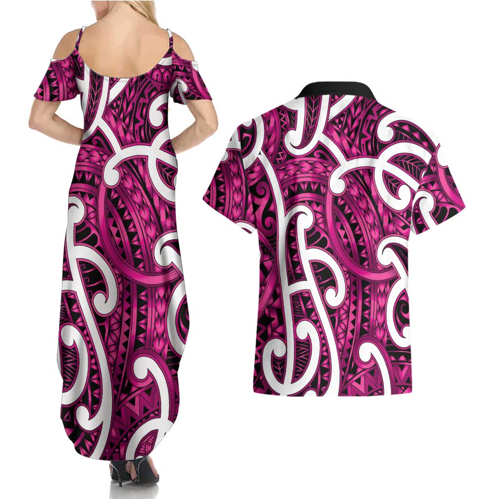 Aotearoa Maori Kowhaiwhai Couples Matching Summer Maxi Dress and Hawaiian Shirt Mawhero Puhoro and Patiki