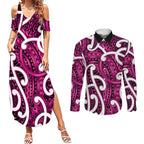 Aotearoa Maori Kowhaiwhai Couples Matching Summer Maxi Dress and Long Sleeve Button Shirt Mawhero Puhoro and Patiki