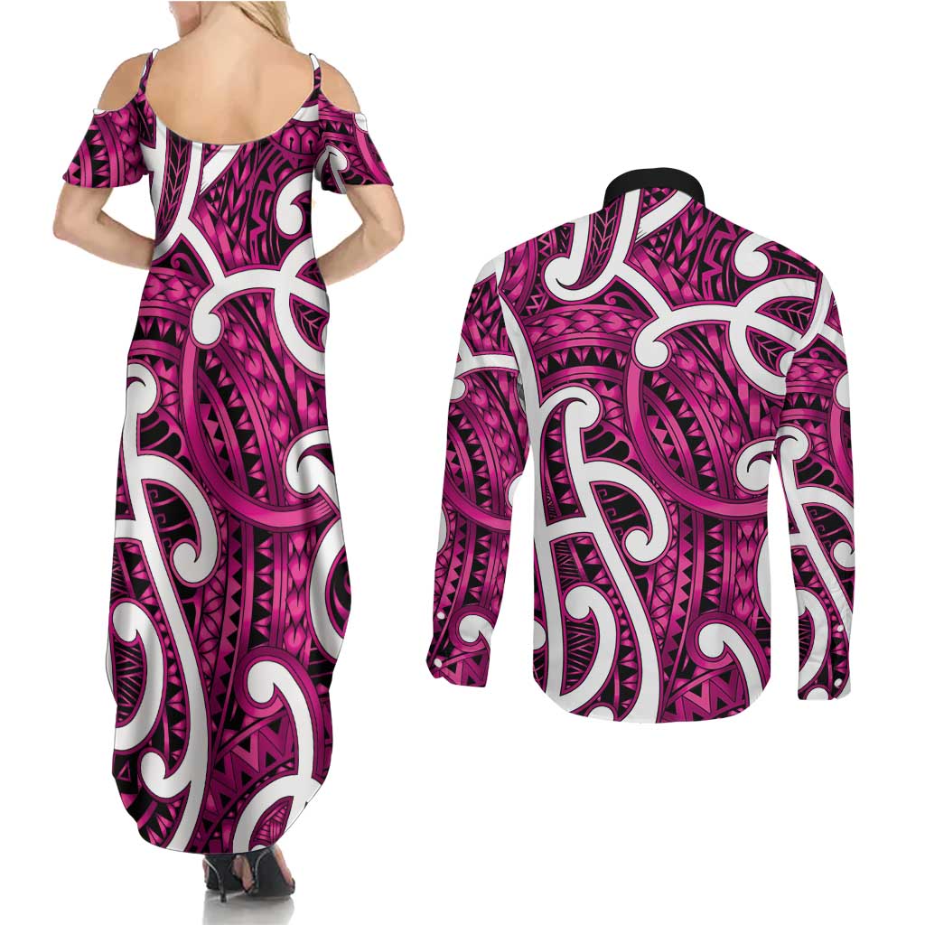 Aotearoa Maori Kowhaiwhai Couples Matching Summer Maxi Dress and Long Sleeve Button Shirt Mawhero Puhoro and Patiki