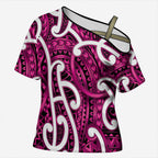 Aotearoa Maori Kowhaiwhai Cross Shoulder Shirt Mawhero Puhoro and Patiki