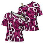 Aotearoa Maori Kowhaiwhai Cross Shoulder Shirt Mawhero Puhoro and Patiki