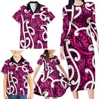 Aotearoa Maori Kowhaiwhai Family Matching Long Sleeve Bodycon Dress and Hawaiian Shirt Mawhero Puhoro and Patiki