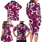 Aotearoa Maori Kowhaiwhai Family Matching Long Sleeve Bodycon Dress and Hawaiian Shirt Mawhero Puhoro and Patiki