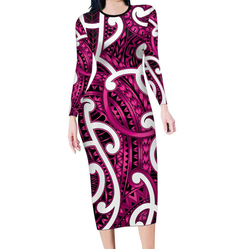 Aotearoa Maori Kowhaiwhai Family Matching Long Sleeve Bodycon Dress and Hawaiian Shirt Mawhero Puhoro and Patiki