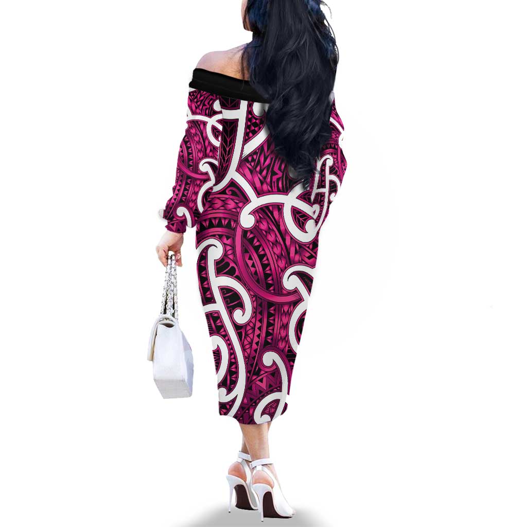 Aotearoa Maori Kowhaiwhai Family Matching Off The Shoulder Long Sleeve Dress and Hawaiian Shirt Mawhero Puhoro and Patiki