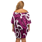 Aotearoa Maori Kowhaiwhai Family Matching Off Shoulder Short Dress and Hawaiian Shirt Mawhero Puhoro and Patiki