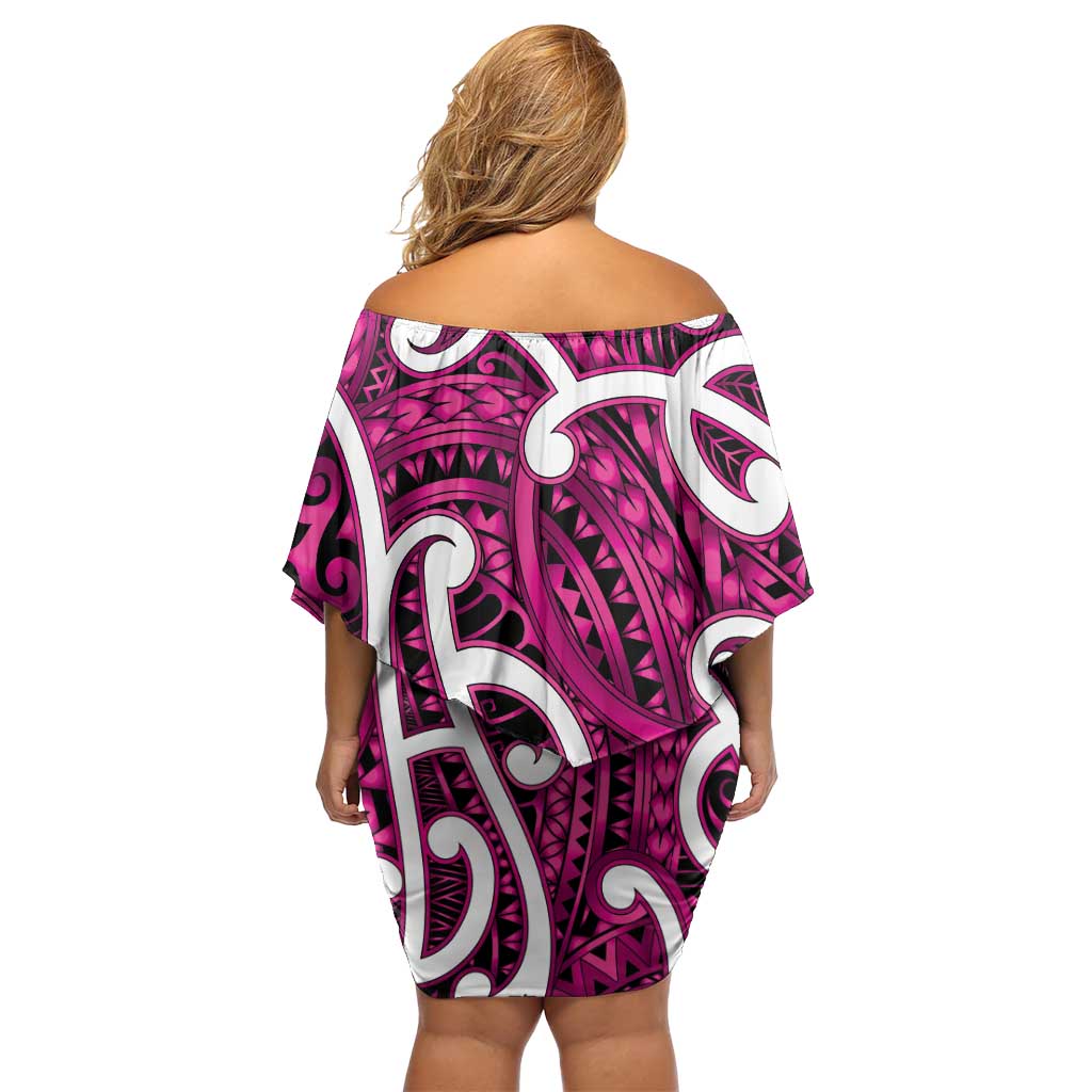 Aotearoa Maori Kowhaiwhai Family Matching Off Shoulder Short Dress and Hawaiian Shirt Mawhero Puhoro and Patiki