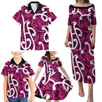 Aotearoa Maori Kowhaiwhai Family Matching Puletasi and Hawaiian Shirt Mawhero Puhoro and Patiki
