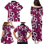 Aotearoa Maori Kowhaiwhai Family Matching Puletasi and Hawaiian Shirt Mawhero Puhoro and Patiki
