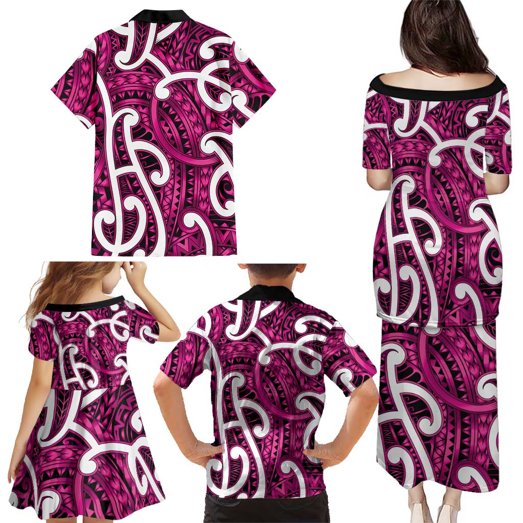 Aotearoa Maori Kowhaiwhai Family Matching Puletasi and Hawaiian Shirt Mawhero Puhoro and Patiki