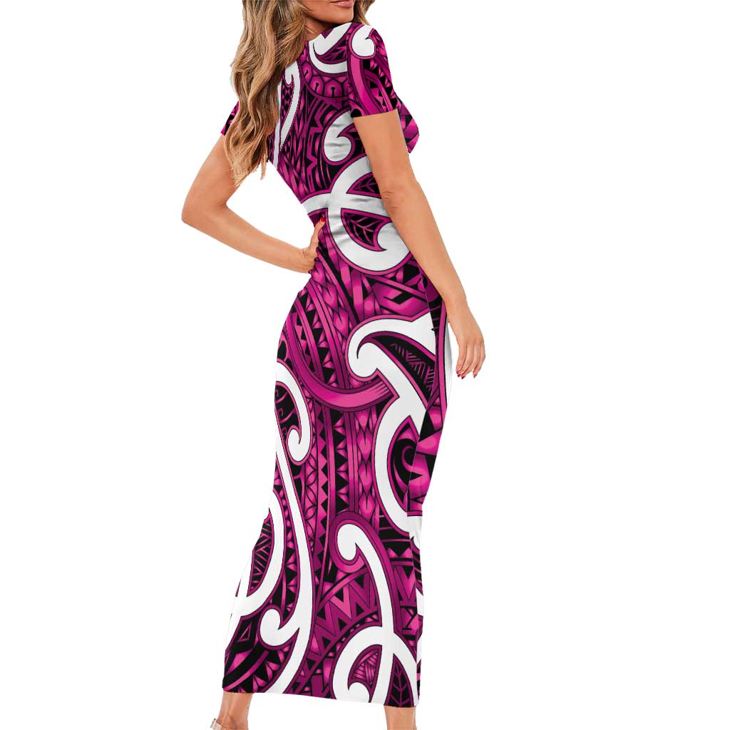 Aotearoa Maori Kowhaiwhai Family Matching Short Sleeve Bodycon Dress and Hawaiian Shirt Mawhero Puhoro and Patiki