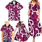 Aotearoa Maori Kowhaiwhai Family Matching Summer Maxi Dress and Hawaiian Shirt Mawhero Puhoro and Patiki