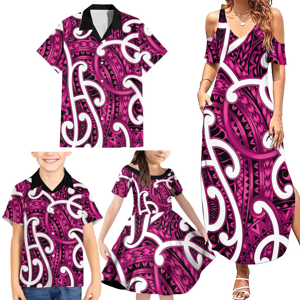 Aotearoa Maori Kowhaiwhai Family Matching Summer Maxi Dress and Hawaiian Shirt Mawhero Puhoro and Patiki