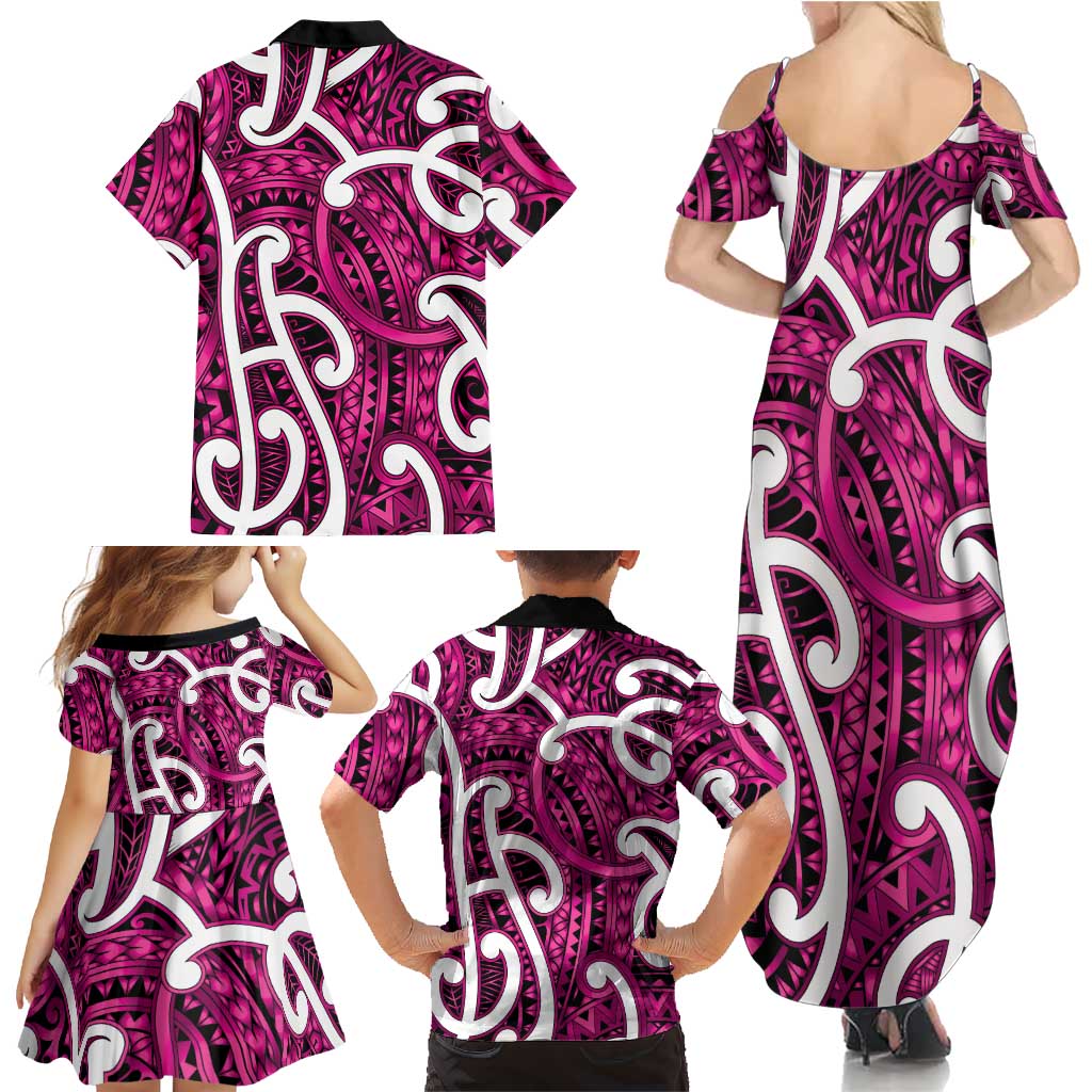 Aotearoa Maori Kowhaiwhai Family Matching Summer Maxi Dress and Hawaiian Shirt Mawhero Puhoro and Patiki