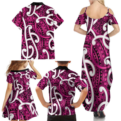 Aotearoa Maori Kowhaiwhai Family Matching Summer Maxi Dress and Hawaiian Shirt Mawhero Puhoro and Patiki