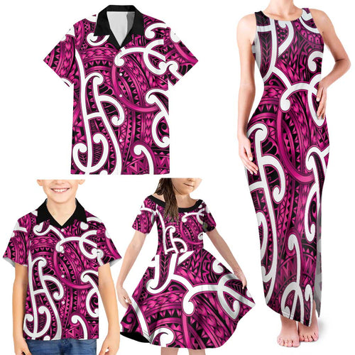Aotearoa Maori Kowhaiwhai Family Matching Tank Maxi Dress and Hawaiian Shirt Mawhero Puhoro and Patiki