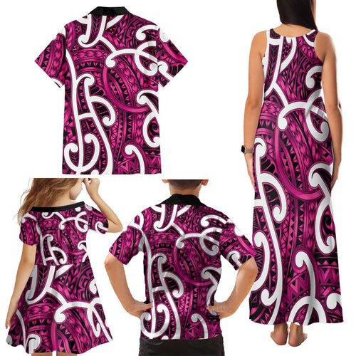 Aotearoa Maori Kowhaiwhai Family Matching Tank Maxi Dress and Hawaiian Shirt Mawhero Puhoro and Patiki