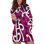 Aotearoa Maori Kowhaiwhai Hoodie Dress Mawhero Puhoro and Patiki
