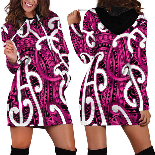 Aotearoa Maori Kowhaiwhai Hoodie Dress Mawhero Puhoro and Patiki