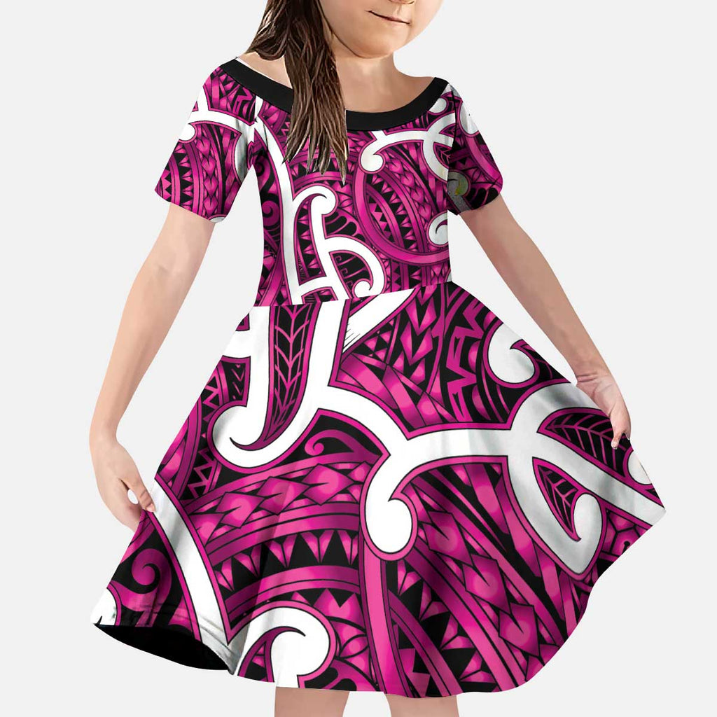 Aotearoa Maori Kowhaiwhai Kid Short Sleeve Dress Mawhero Puhoro and Patiki