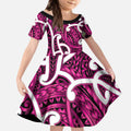 Aotearoa Maori Kowhaiwhai Kid Short Sleeve Dress Mawhero Puhoro and Patiki