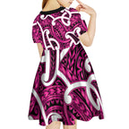 Aotearoa Maori Kowhaiwhai Kid Short Sleeve Dress Mawhero Puhoro and Patiki