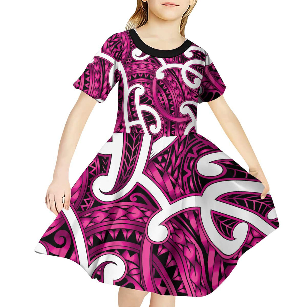 Aotearoa Maori Kowhaiwhai Kid Short Sleeve Dress Mawhero Puhoro and Patiki