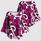 Aotearoa Maori Kowhaiwhai Kimono Sleeve Blouse Mawhero Puhoro and Patiki
