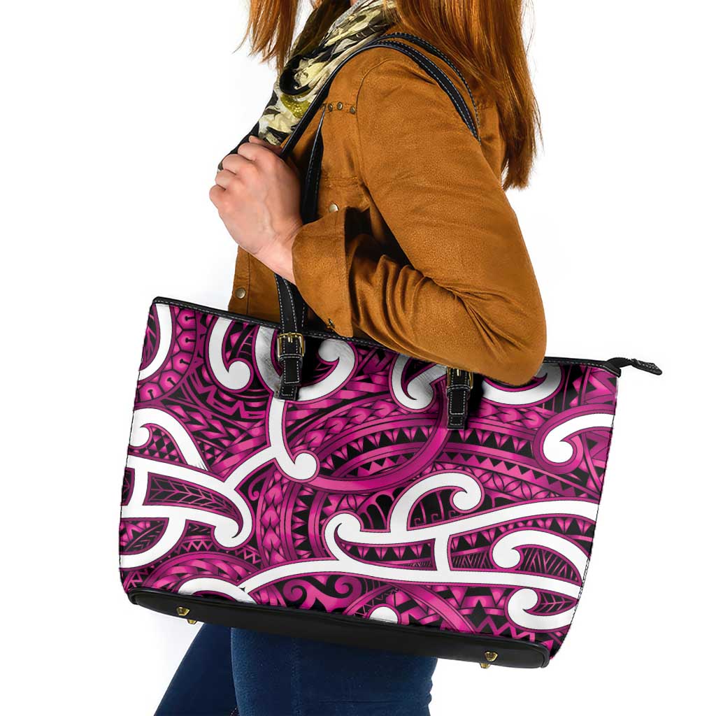 Aotearoa Maori Kowhaiwhai Leather Tote Bag Mawhero Puhoro and Patiki