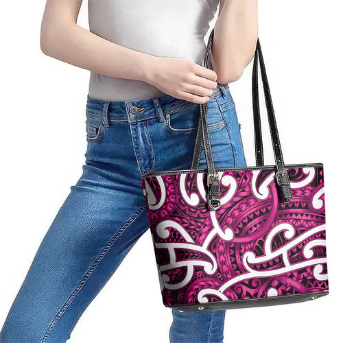 Aotearoa Maori Kowhaiwhai Leather Tote Bag Mawhero Puhoro and Patiki