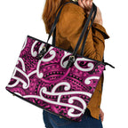 Aotearoa Maori Kowhaiwhai Leather Tote Bag Mawhero Puhoro and Patiki