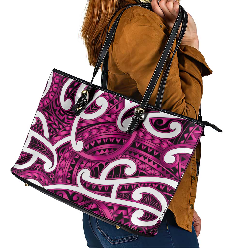 Aotearoa Maori Kowhaiwhai Leather Tote Bag Mawhero Puhoro and Patiki