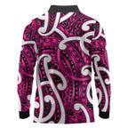 Aotearoa Maori Kowhaiwhai Long Sleeve Polo Shirt Mawhero Puhoro and Patiki