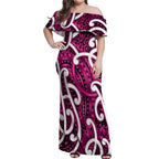 Aotearoa Maori Kowhaiwhai Off Shoulder Maxi Dress Mawhero Puhoro and Patiki