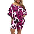 Aotearoa Maori Kowhaiwhai Off Shoulder Short Dress Mawhero Puhoro and Patiki
