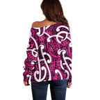 Aotearoa Maori Kowhaiwhai Off Shoulder Sweater Mawhero Puhoro and Patiki