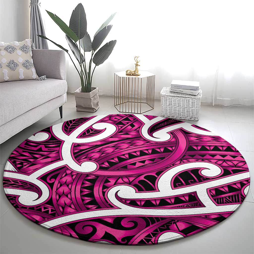 Aotearoa Maori Kowhaiwhai Round Carpet Mawhero Puhoro and Patiki