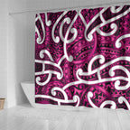 Aotearoa Maori Kowhaiwhai Shower Curtain Mawhero Puhoro and Patiki