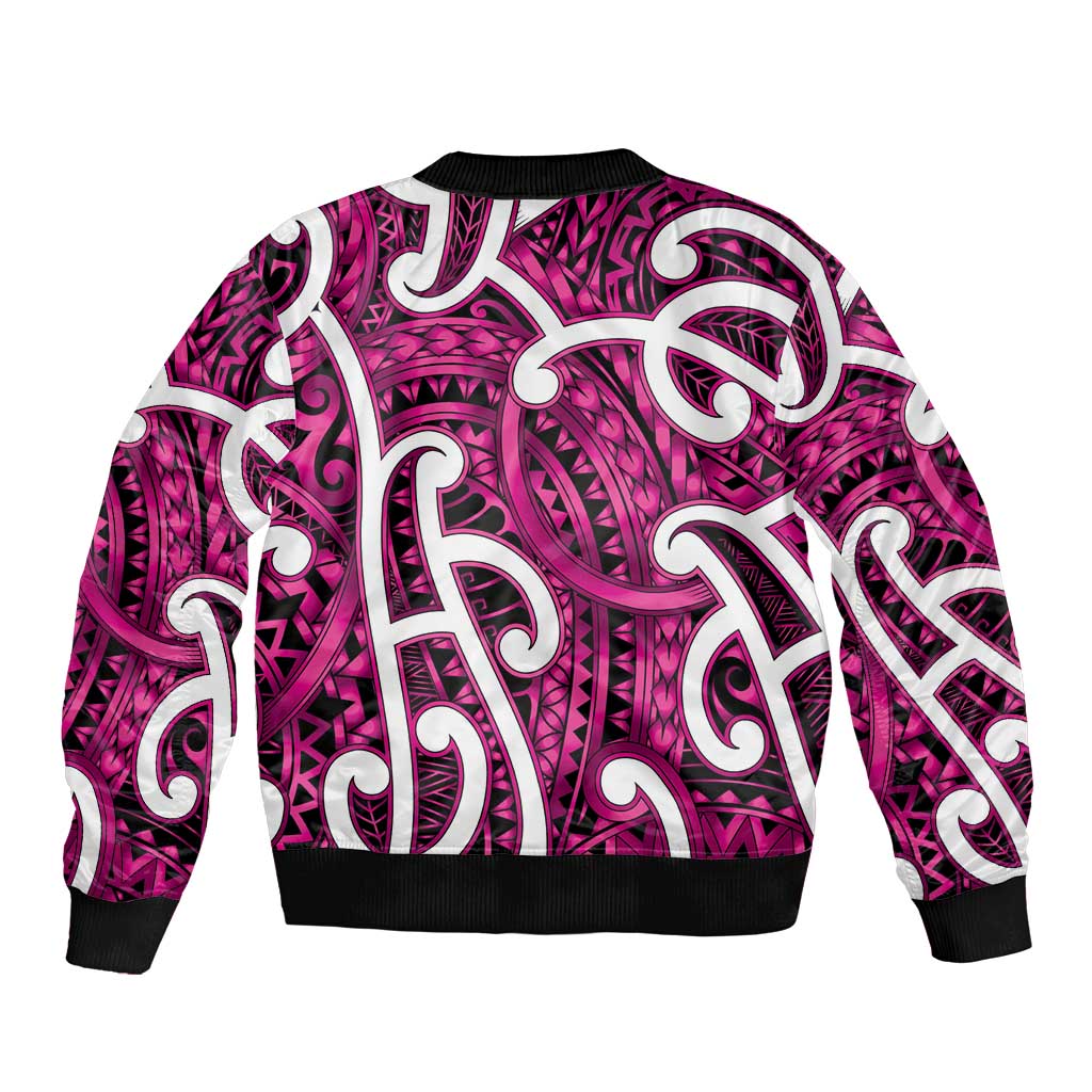 Aotearoa Maori Kowhaiwhai Sleeve Zip Bomber Jacket Mawhero Puhoro and Patiki