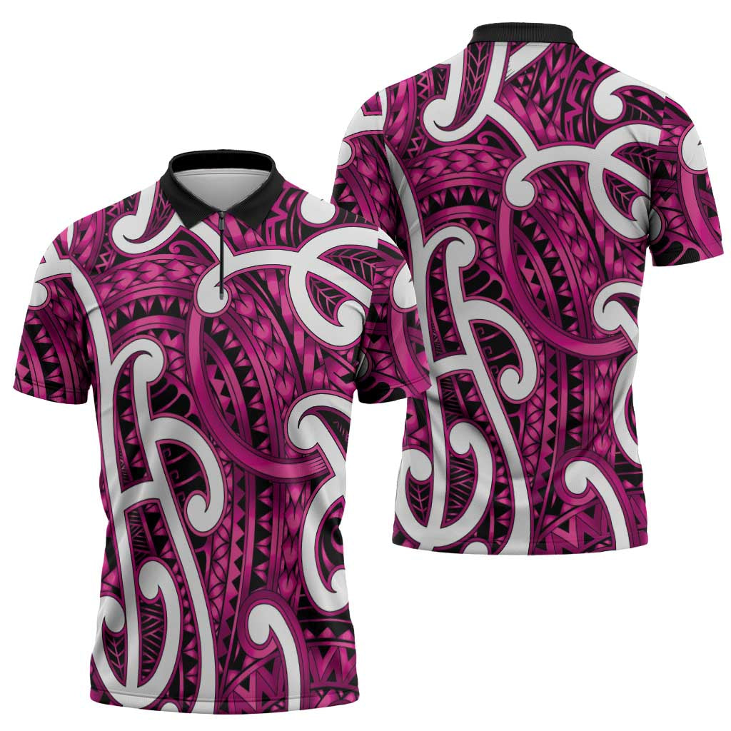 Aotearoa Maori Kowhaiwhai Zipper Polo Shirt Mawhero Puhoro and Patiki