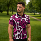 Aotearoa Maori Kowhaiwhai Zipper Polo Shirt Mawhero Puhoro and Patiki